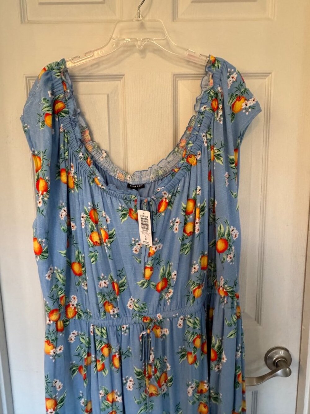 Torrid Maxi Length Floral Orange Grooves Blue Scoop Neck Dress 4X New Woven - Picture 2 of 6